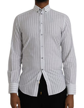 Dolce & Gabbana Black White Striped Formal Dress GOLD Shirt -   -  Dolce & Gabbana.